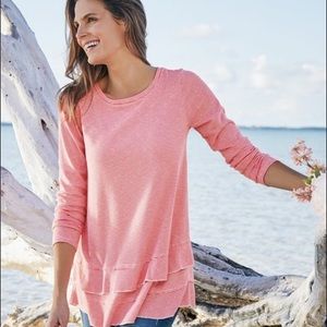 Soft Surroundings Coral Striped Colette Tee